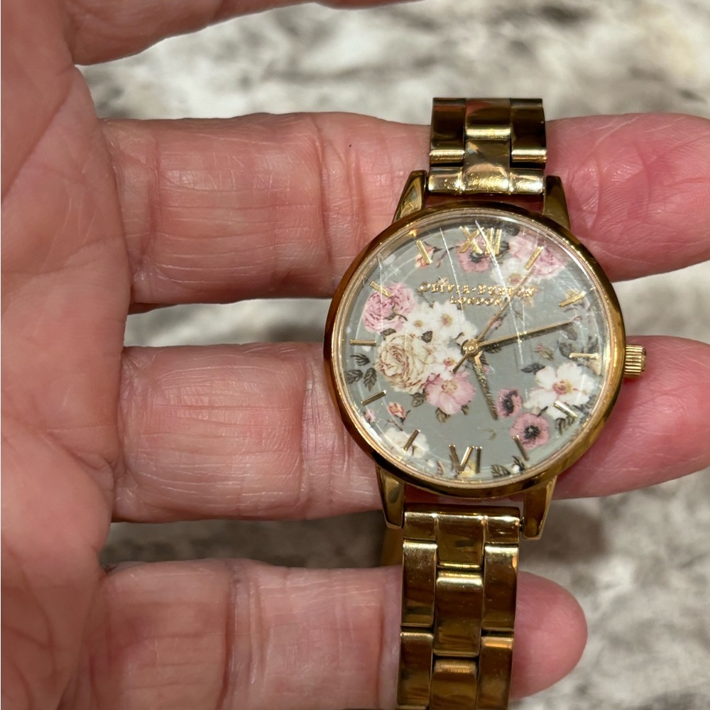 OLIVIA BURTON Gold and Pink Floral Watch